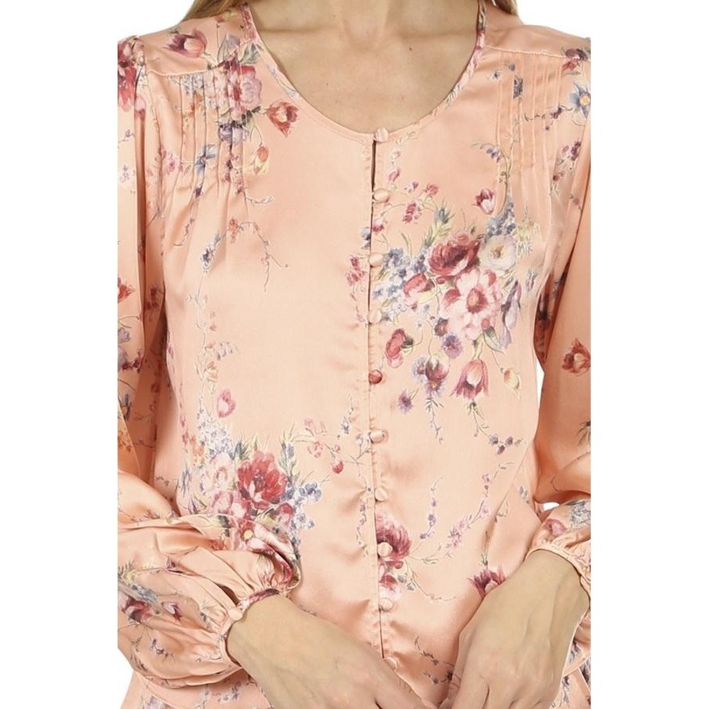 LoveShackFancy Blouse Womens Small Pink 100% Silk Floral Button Front Satin Top - Picture 4 of 16